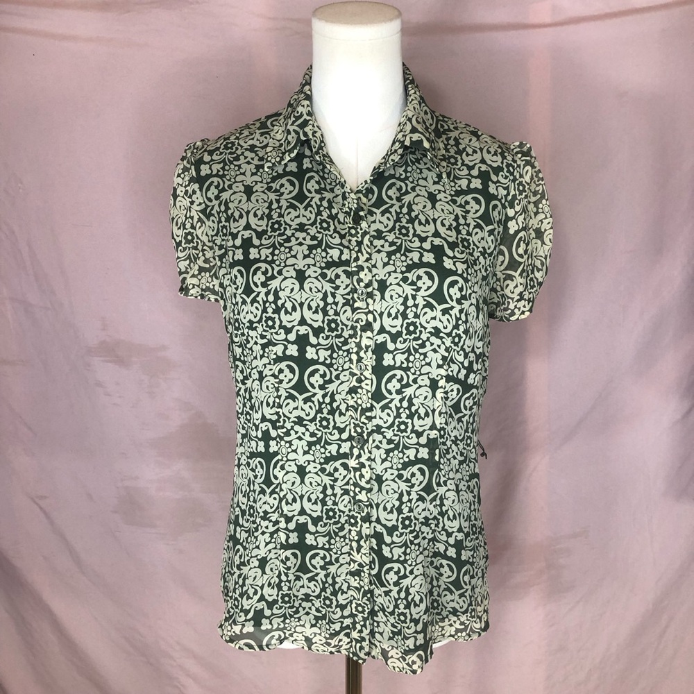 Style & Co. Green and Cream Floral Top Blouse Ladies Small